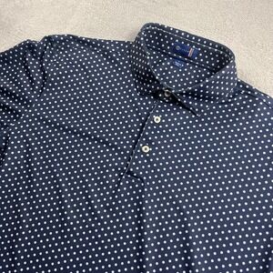 Stitch Polo Shirt Mens L Navy Blue Polka Dot Golf Performance Stretch Athletic
